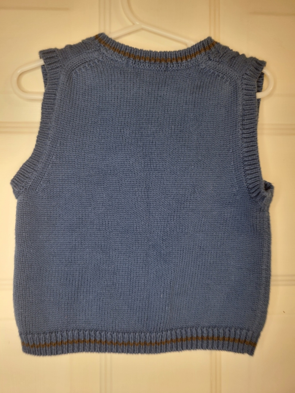 Janie and Jack Blue Cable Knit V-Neck Vest with Brown Trim - Picture 2 of 5